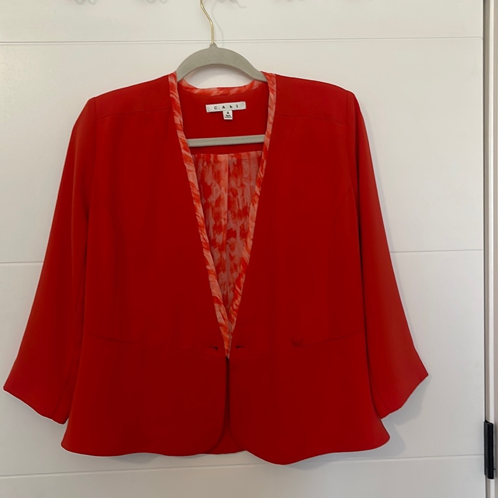 CAbi red/orange 3/4 sleeve button up blazer